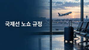 국제선 항공권 No-show 규정을 설명하는 공항 탑승구와 출발 항공기, 여행용 수하물
